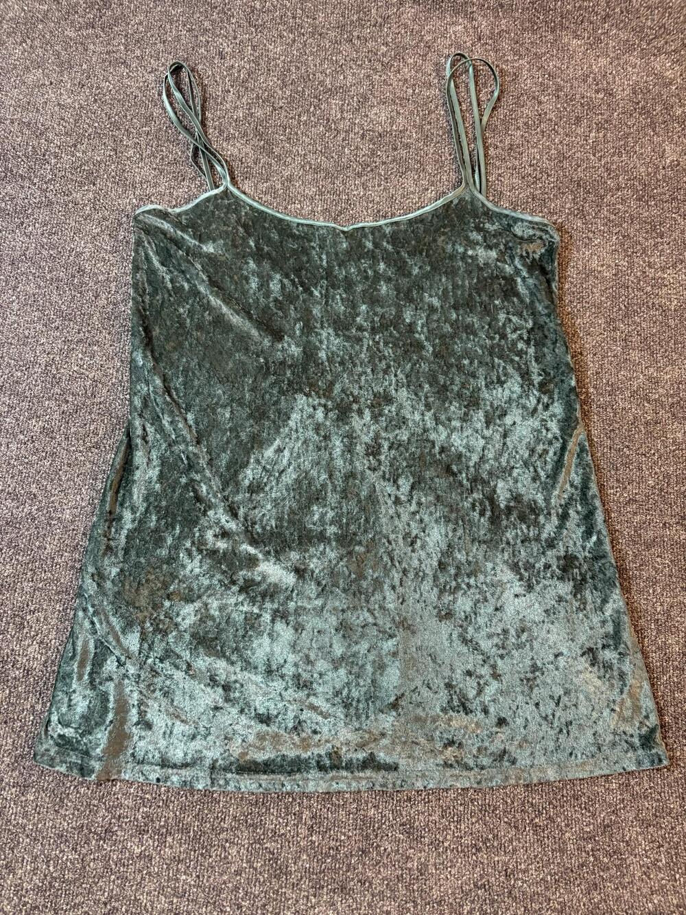 Basic Editions Tank Top Womens L Green Velvet Scoop Neck Camisole Sleeveless